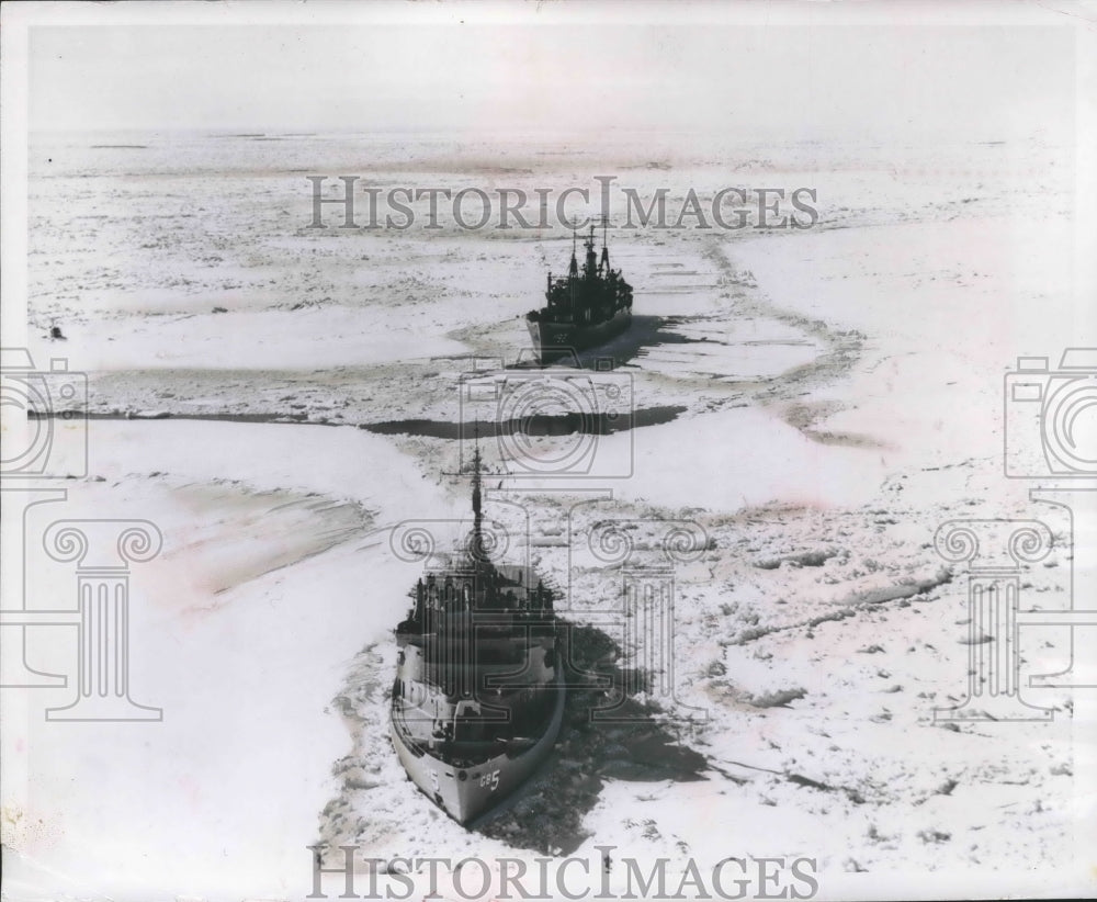 1963 Navy icebreaker Staten Island, makes way for cargo ship, Alaska-Historic Images