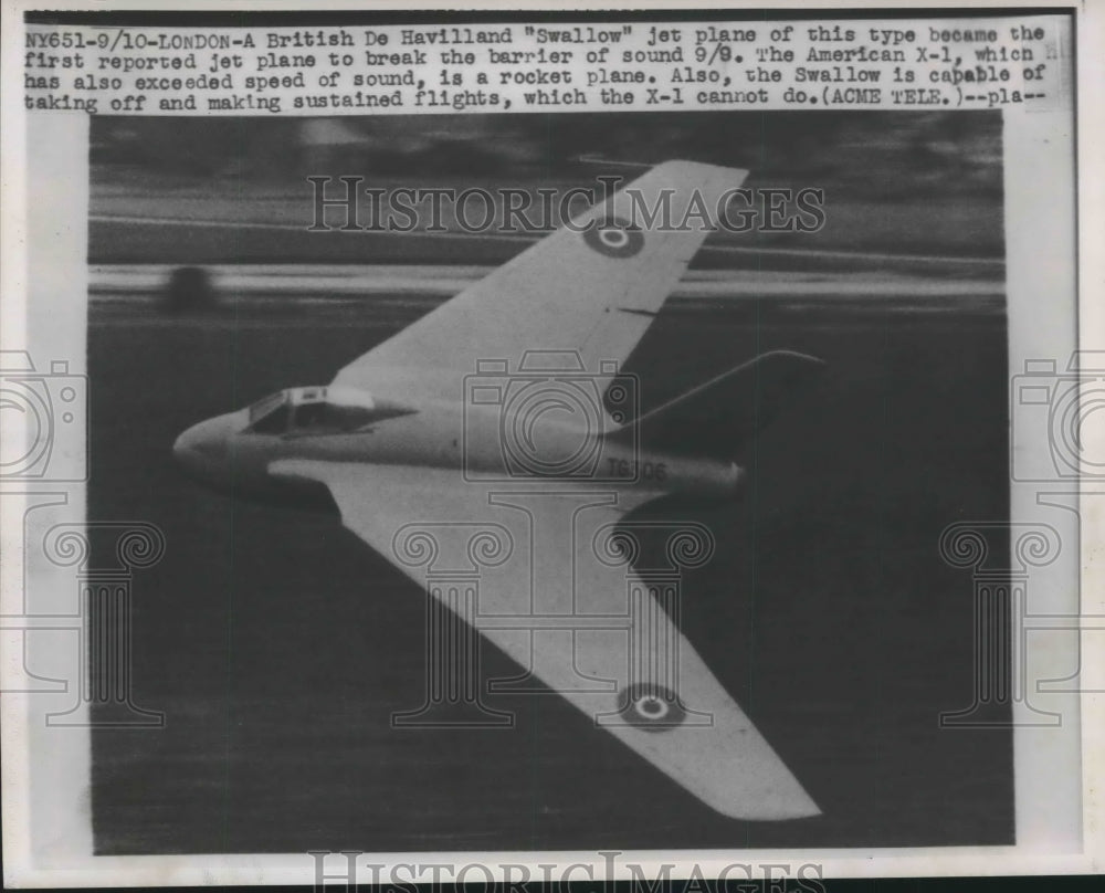 1948 Press Photo In London British De Havilland jet first to break sound barrier - Historic Images