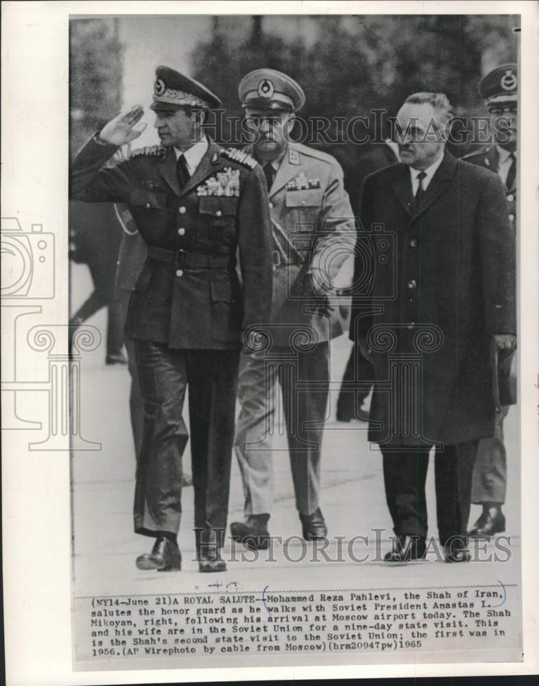 1965 Press Photo Mohammed Reza Pahlevi and Anastas Mikoyan, Moscow - Historic Images