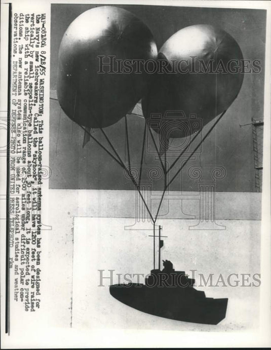 1955 Press Photo Navy "Skyhook" Balloon for Icebreakers - Historic Images