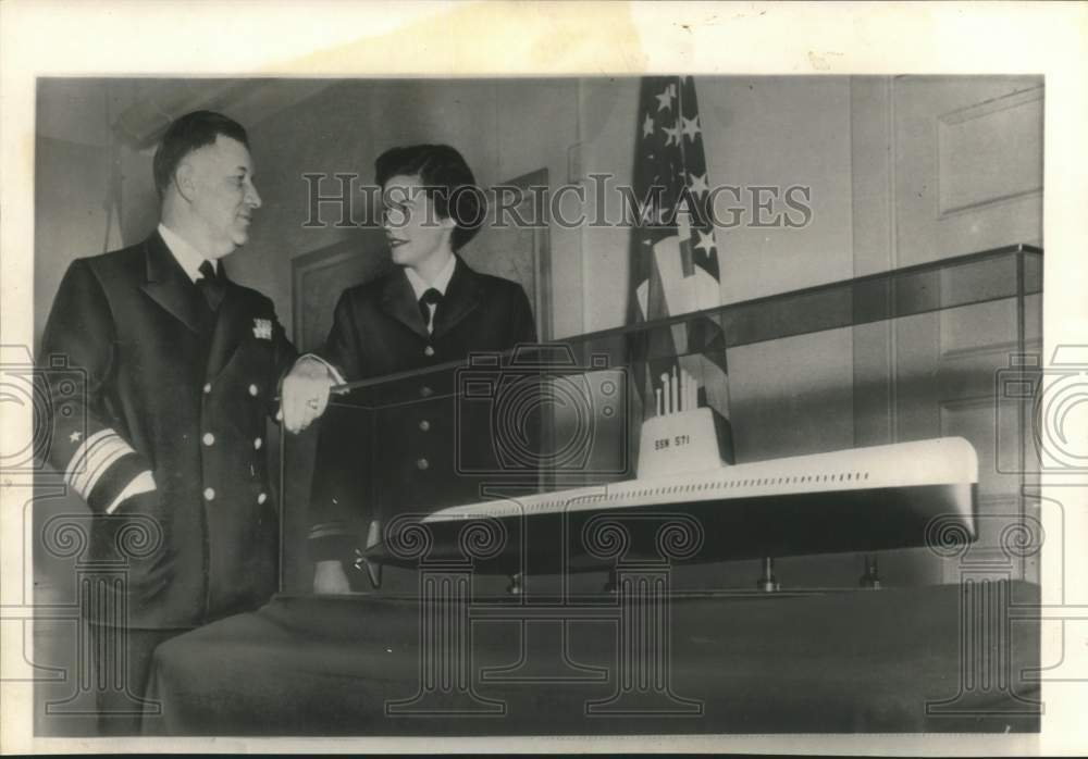 1952 Naval Officers and Atomic Submarine Model, Atlantic City, NJ-Historic Images