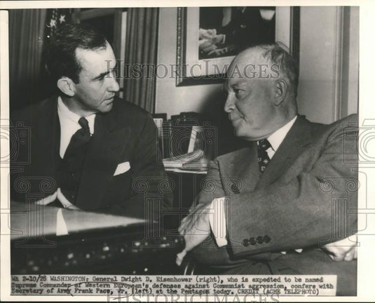 1950 Dwight D. Eisenhower meeting with Frank Pace Jr., in Washington - Historic Images