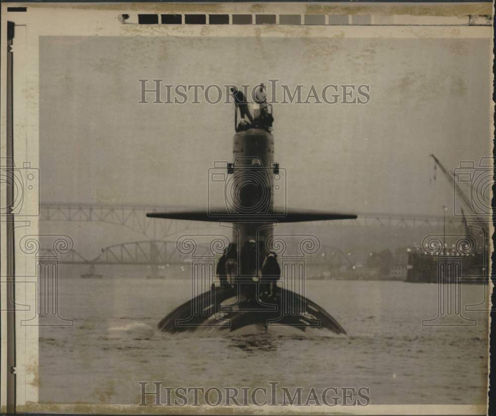 1970 Press Photo U.S. Navy Nuclear Submarine &quot;Bluefish&quot; at Groton, Connecticut - Historic Images