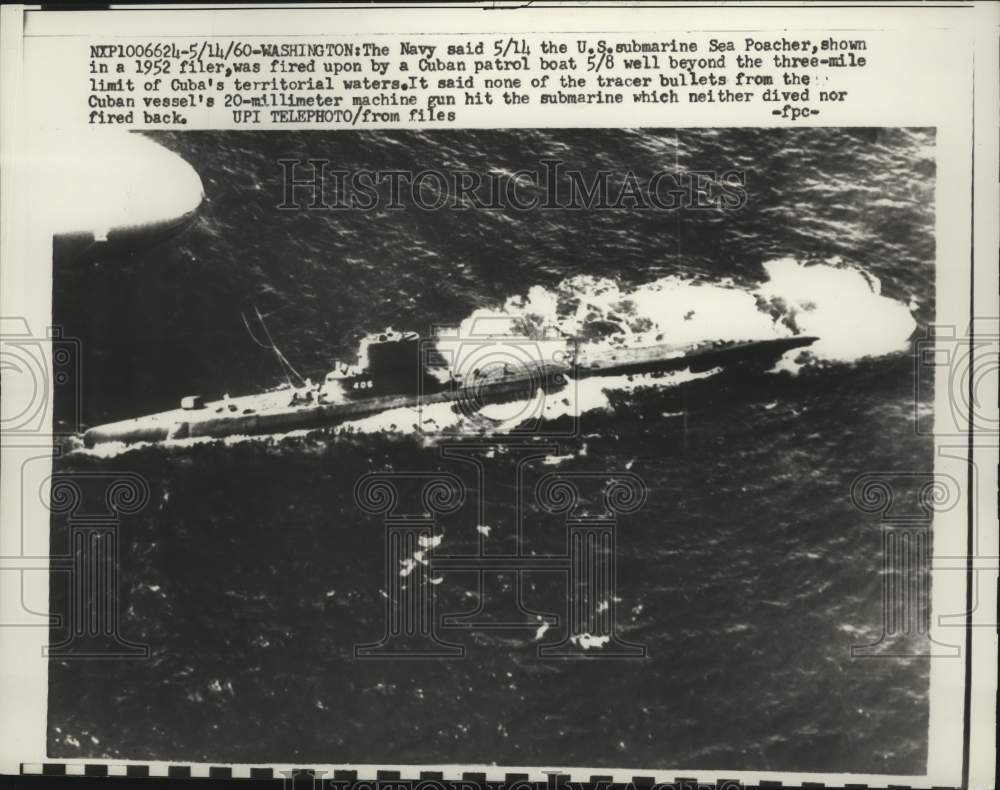 1960 Press Photo Cuban patrol boat fires upon the U.S. submarine Sea Poacher - Historic Images