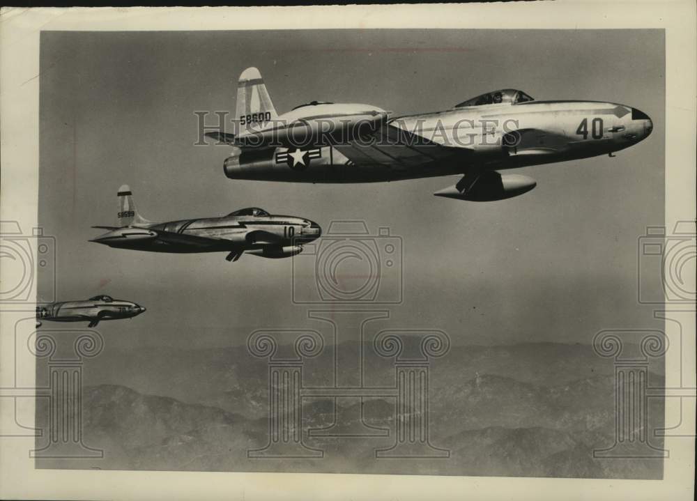 1948 Press Photo Shooting Star Lockheed P-80B Fighter Planes Fly to Canal Zone - Historic Images