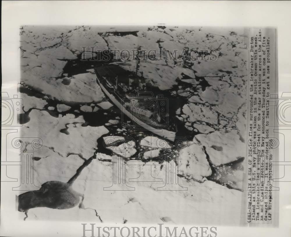 1956 Navy ice breaker surrounded by ice near Burton Island-Historic Images