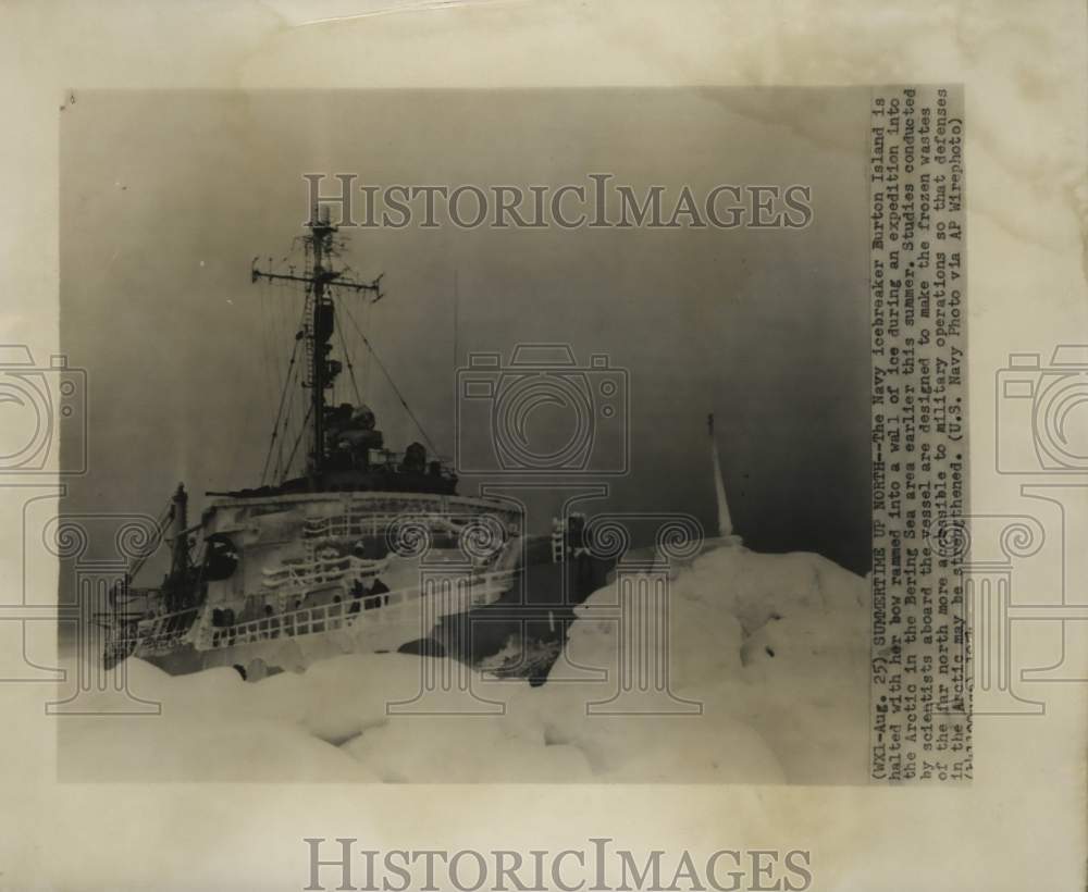 1954 Press Photo Navy icebreaker called Burton Island rams ice in Arctic - Historic Images