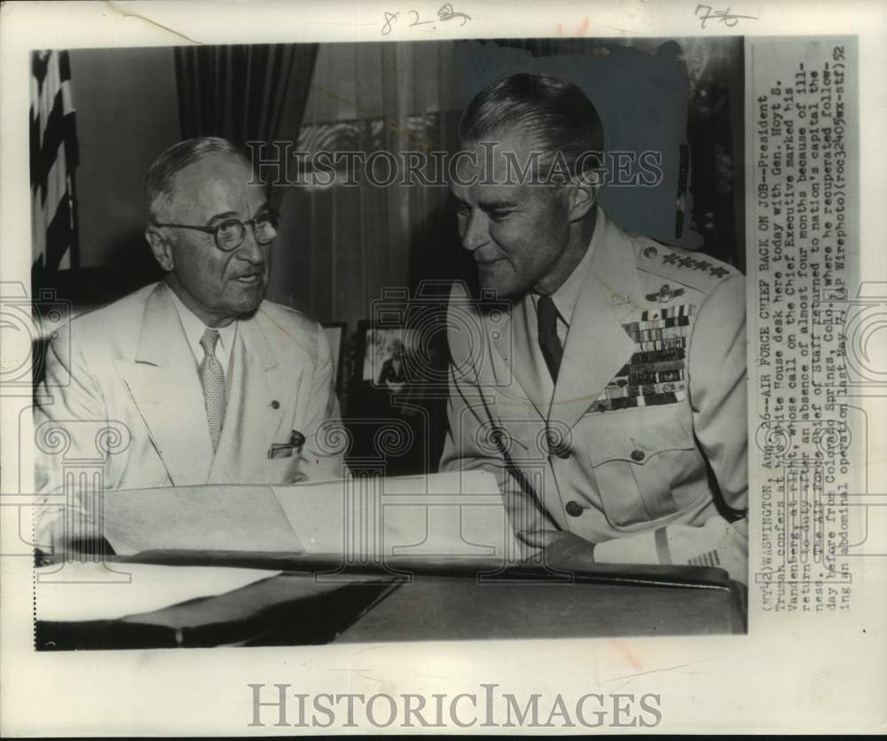 1952 Pres. Truman confers with Gen. Hoyt S. Vandenberg-Historic Images