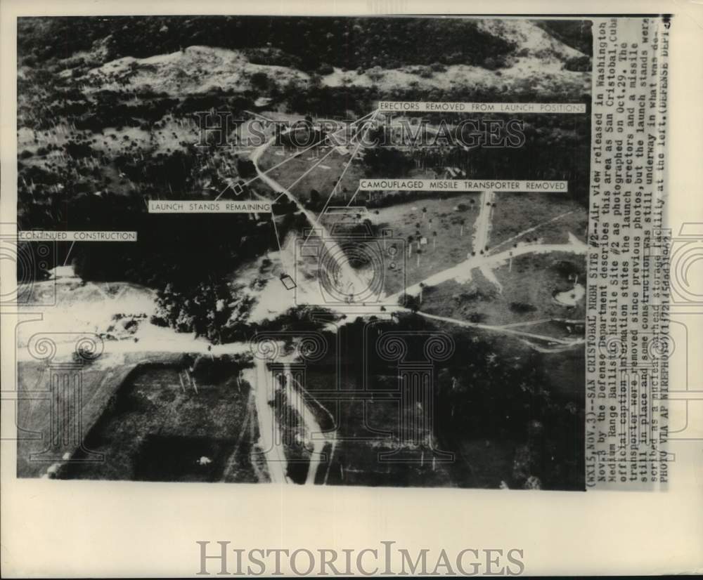 1962 Aerial view of San Cristobal, Cuba shows a missile was removed.-Historic Images