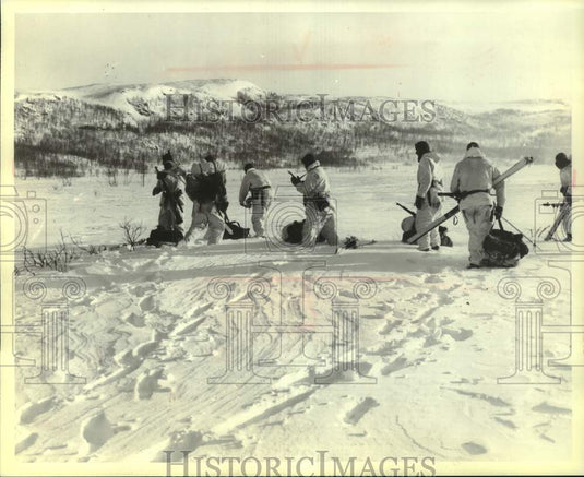 1966 Norwegian Ski Patrol Wait For Helicopter During Winter Exercise-Historic Images