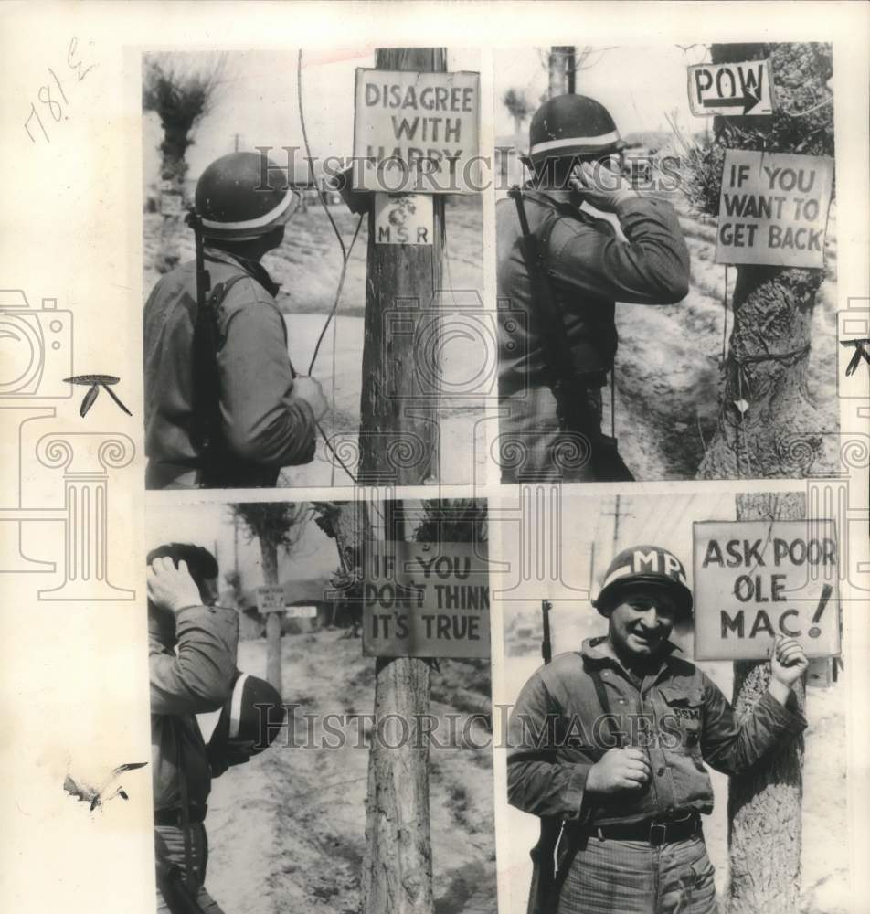 1951 Korean War - American GI With Funny Signs-Historic Images