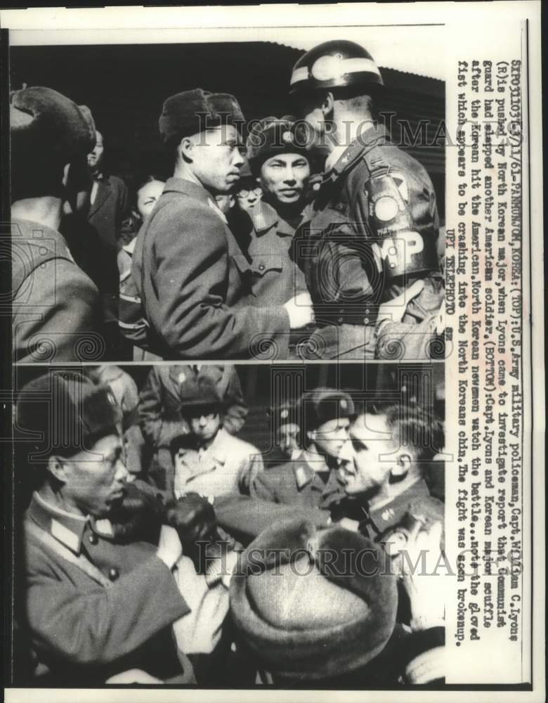1961 Press Photo Army MP Captain William Lyons &amp; Korean major scuffle - Historic Images
