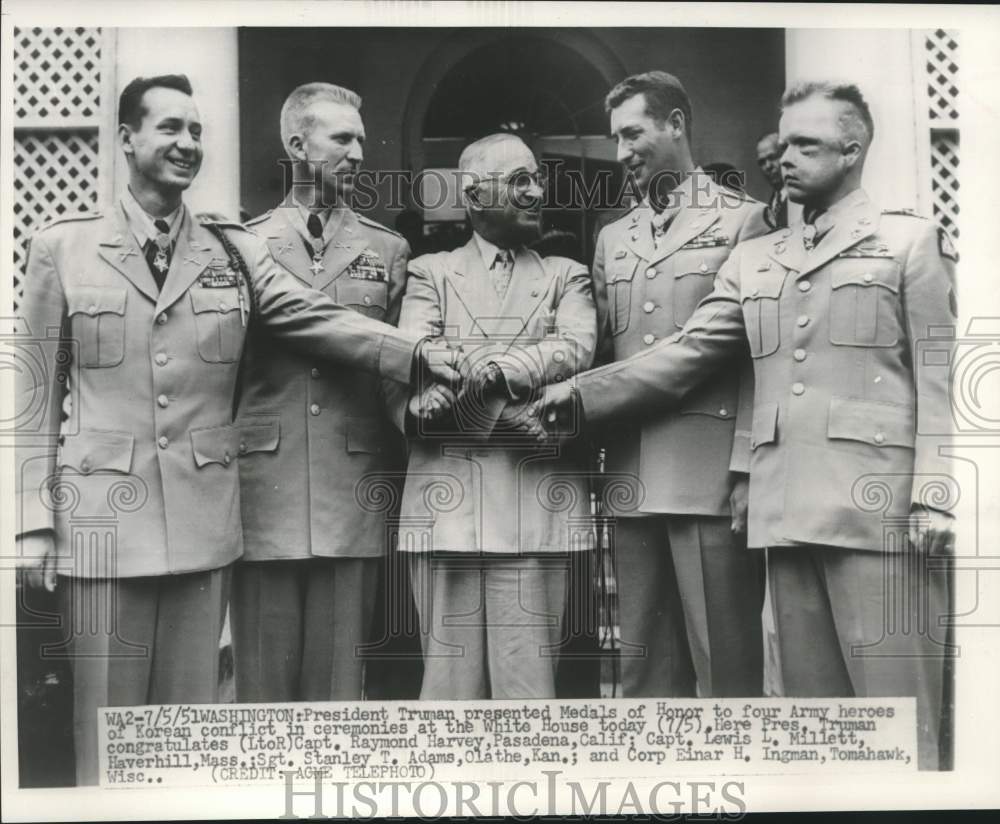 1951 President Truman presented Medals of Honor to four Army heroes. - Historic Images