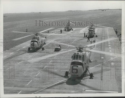 1958 Navy Helicopters Launch from Aircraft Carrier USS Wasp, Boston - Historic Images