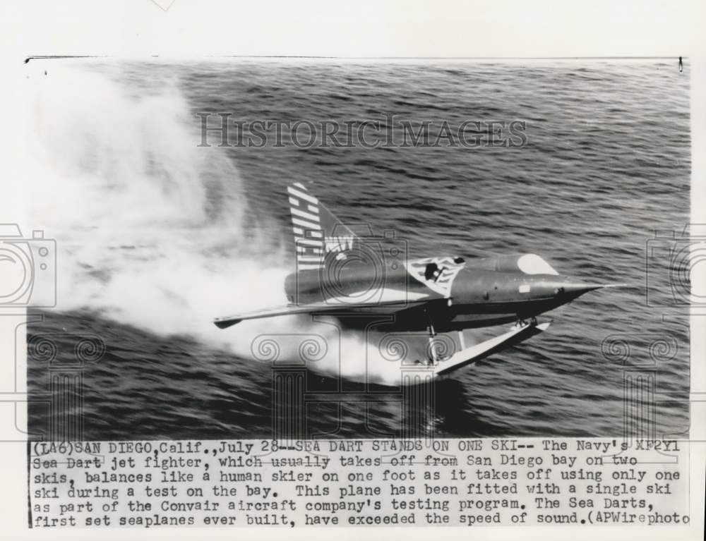 1955 US Navy XF2Y1 &quot;Sea Dart&quot; takes off from San Diego Bay on ski - Historic Images