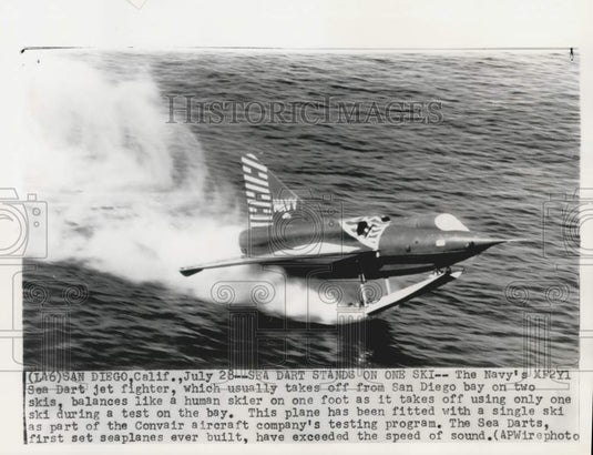 1955 US Navy XF2Y1 "Sea Dart" takes off from San Diego Bay on ski - Historic Images