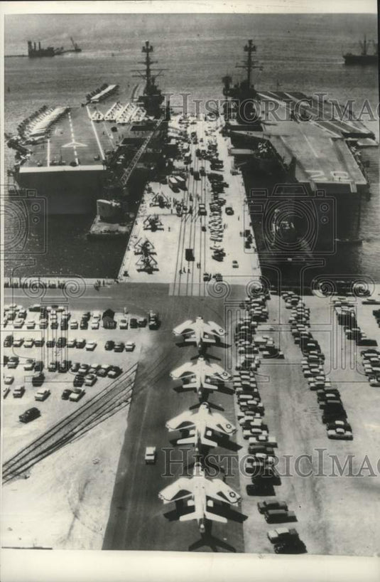 1960 Two US Navy aircraft carries at Virginia's Norfolk Naval Base - Historic Images