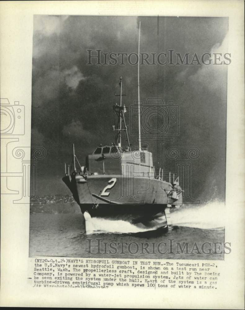 1967 Press Photo US Navy PGH-2 hydrofoil gunboat in sea trials near Seattle, WA. - Historic Images