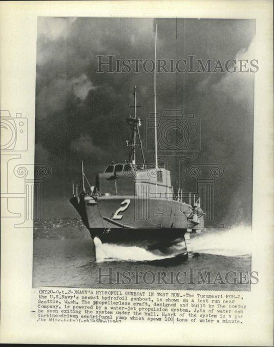 1967 Press Photo US Navy PGH-2 hydrofoil gunboat in sea trials near Seattle, WA. - Historic Images