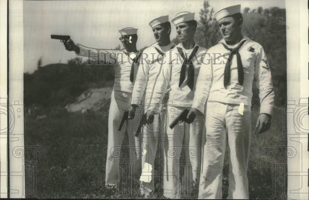 1959 US Naval reservists practice with small arms, La Crosse, Wis. - Historic Images