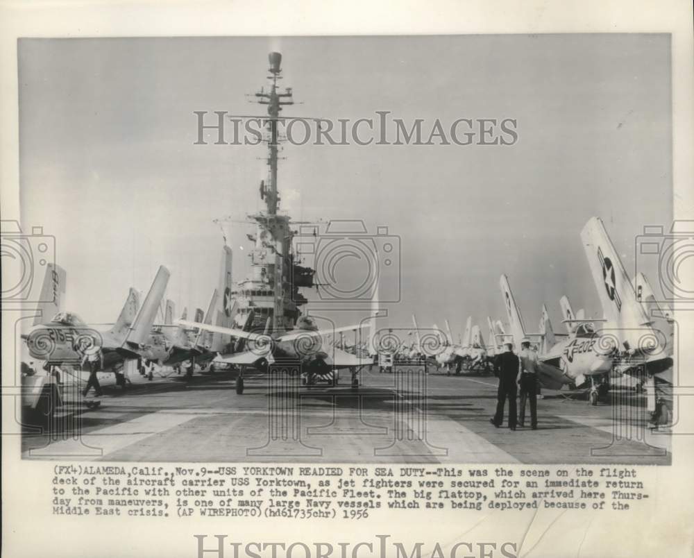 1956 Press Photo Flight deck of the aircraft carrier USS Yorktown in Alameda - Historic Images