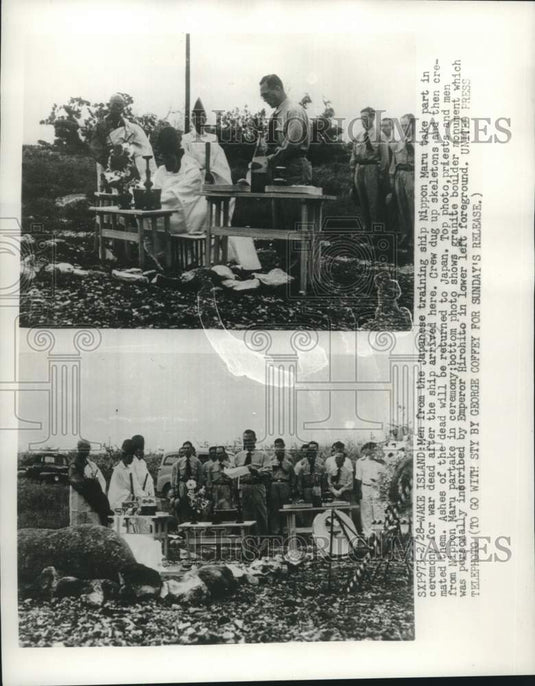 1953 Press Photo Crew Japaneses training ship Nippon Maru in ceremony for dead - Historic Images