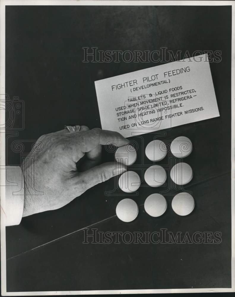 1955 Press Photo Nutritional tablets of concentrated food for fighter pilots - Historic Images