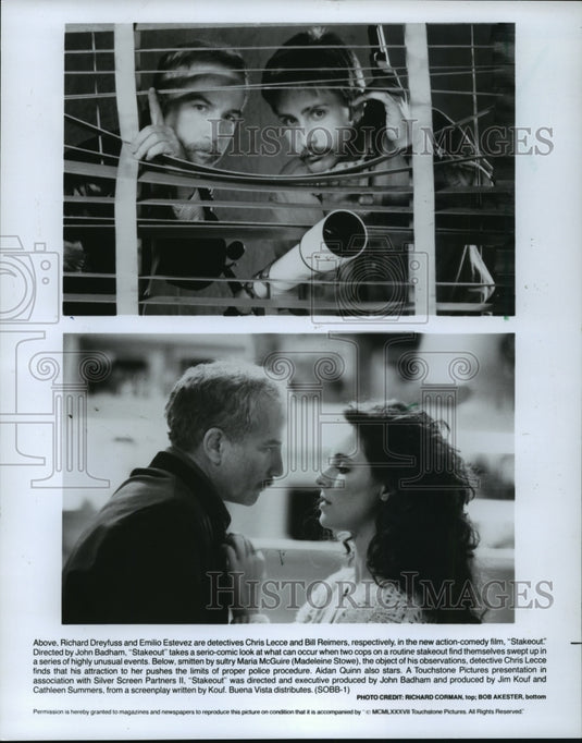 1987 Richard Dreyfuss, Emillio Estevez & Madeleine Stowe in Stakeout - Historic Images
