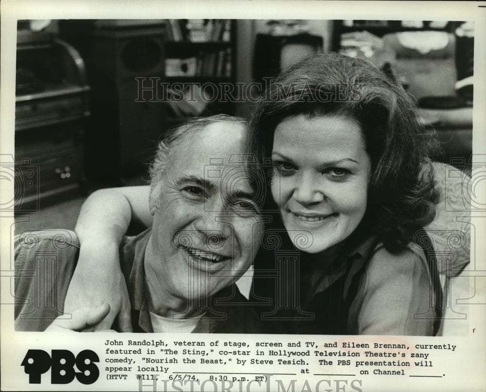 1974 Press Photo John Randolph and Eileen Brennan in &quot;Nourish the Beast&quot;- Historic Images