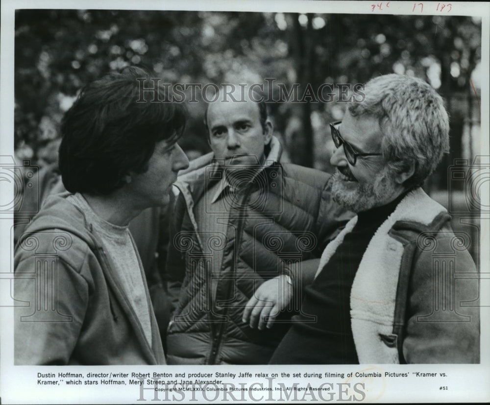 1980 Press Photo Dustin Hoffman, Director Robert Benton &amp; Producer Stanley Jaffe- Historic Images