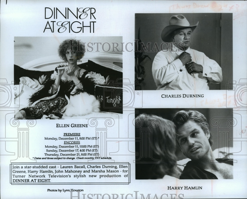 1989, Charles Durning, Ellen Green & Harry Hamilin in Dinner at Eight - Historic Images