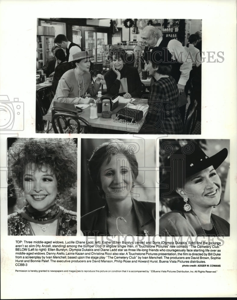 1993 Press Photo Ellen Burstyn, O. Dukakis and Diane Ladd in &quot;The Cemetery Club&quot; - Historic Images