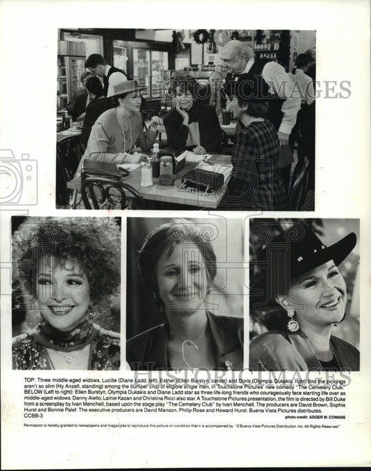 1993 Press Photo Ellen Burstyn, O. Dukakis and Diane Ladd in "The Cemetery Club" - Historic Images