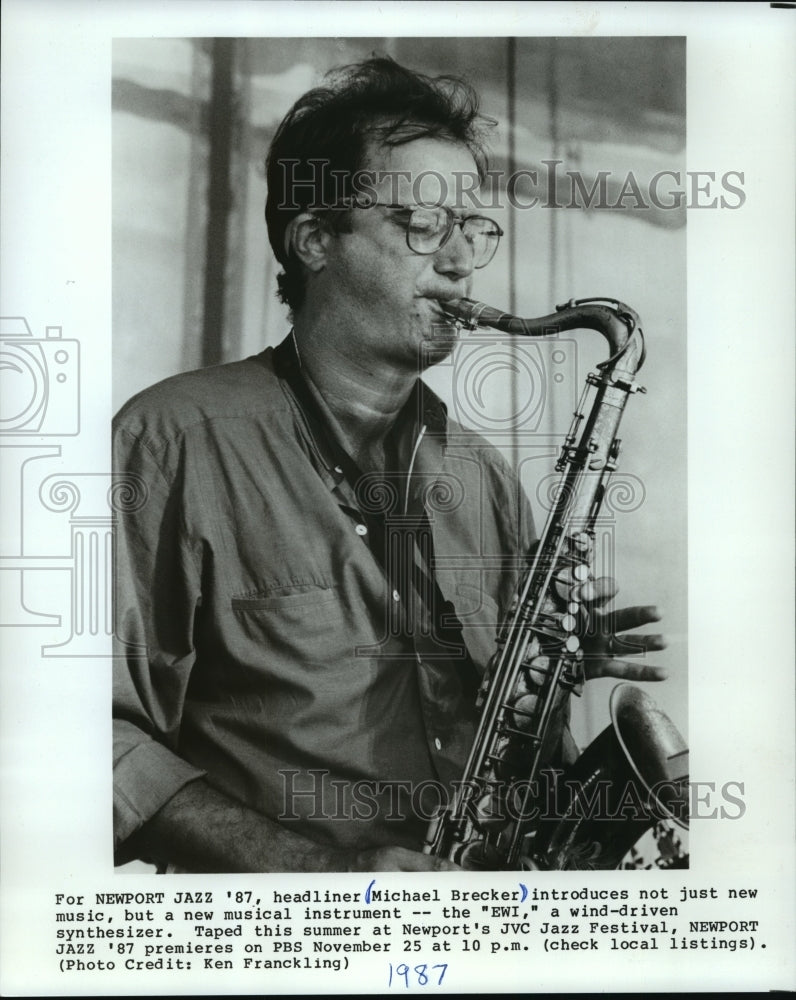 1987 Press Photo Michael Brecker Introduces the EWI at Newport JVC Jazz Festival - Historic Images