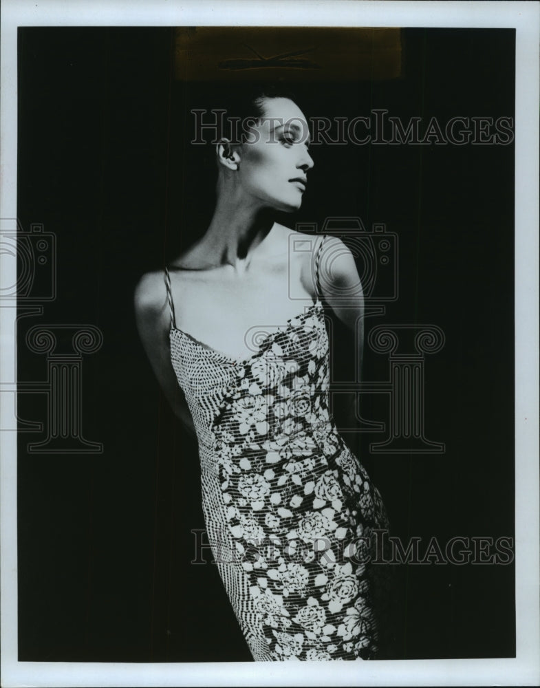 1988 Press Photo Becky Bisoulis Resort Long Sheath for Early Spring - mjp01969 - Historic Images