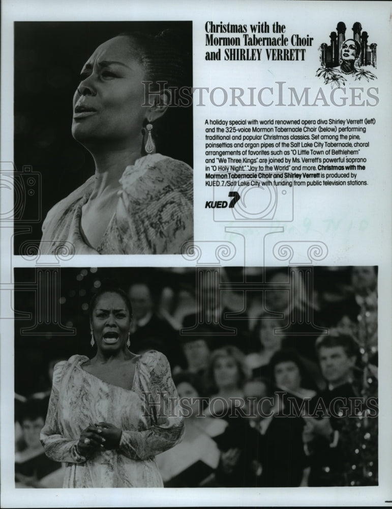 1987 Press Photo Shirley Verrett &amp; Mormon Tabernacle Choir in Christmas Concert - Historic Images