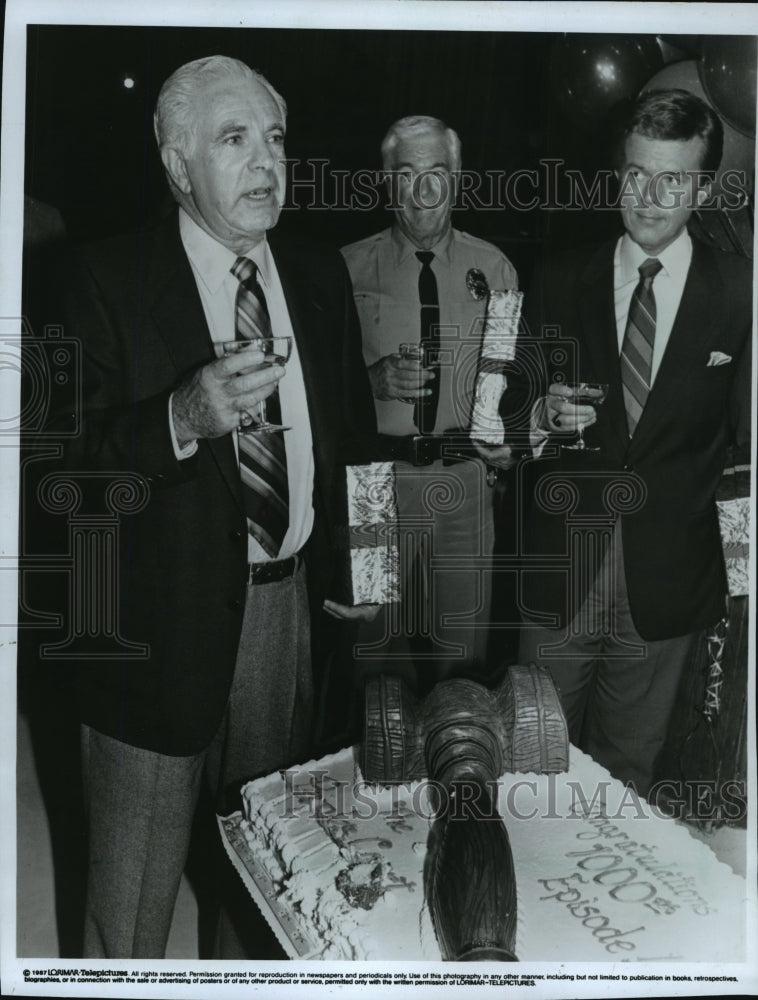 1988 Press Photo Judge Joseph A Wapner, Rusty Burrell &amp; Doug Llewelyn - Historic Images
