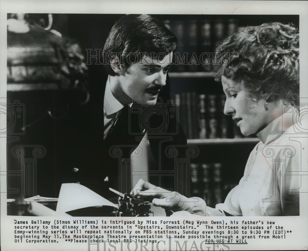 1975 Press Photo Simon Williams and Meg Wynn Owen in &quot;Upstairs, Downstairs&quot; - Historic Images