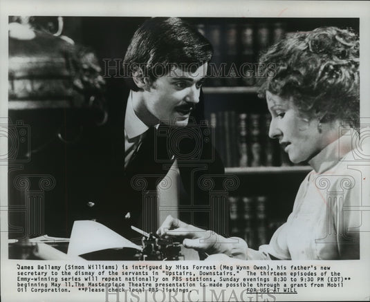 1975 Press Photo Simon Williams and Meg Wynn Owen in "Upstairs, Downstairs" - Historic Images