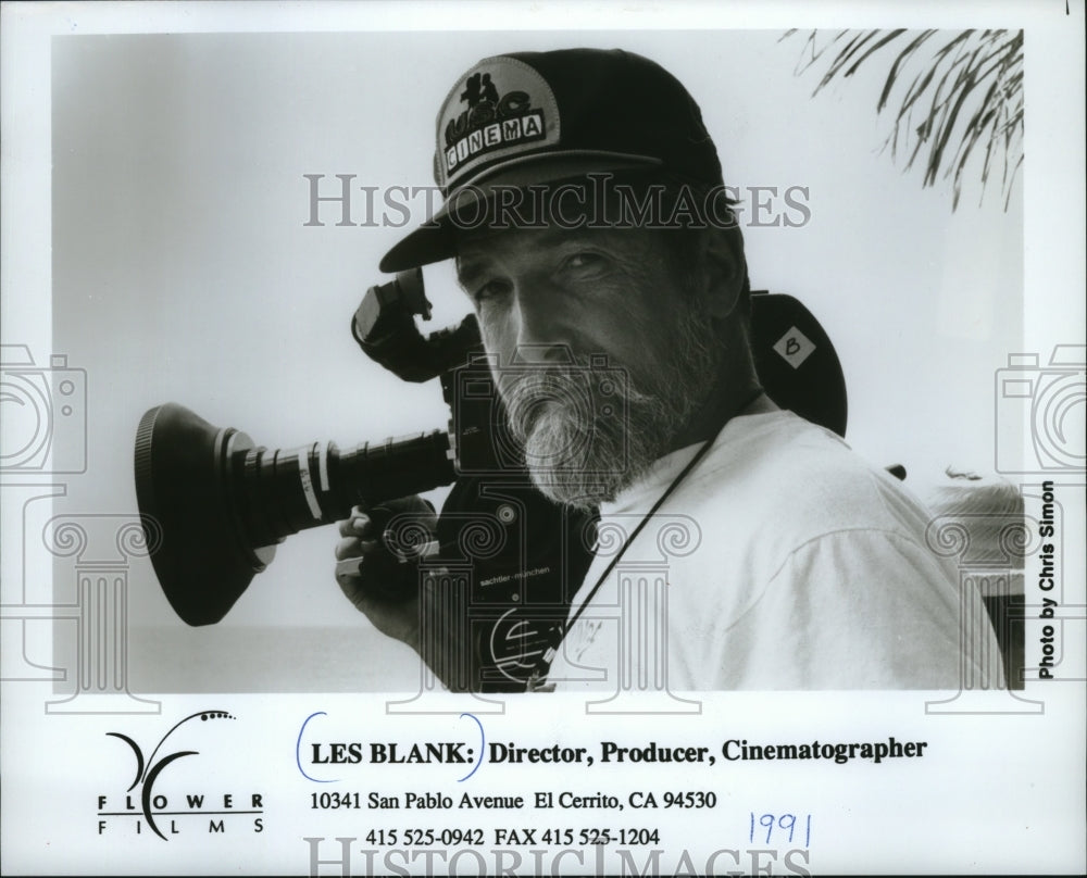 1991 Press Photo Les Blank, director, produce and cinematographer, Flower Films.- Historic Images