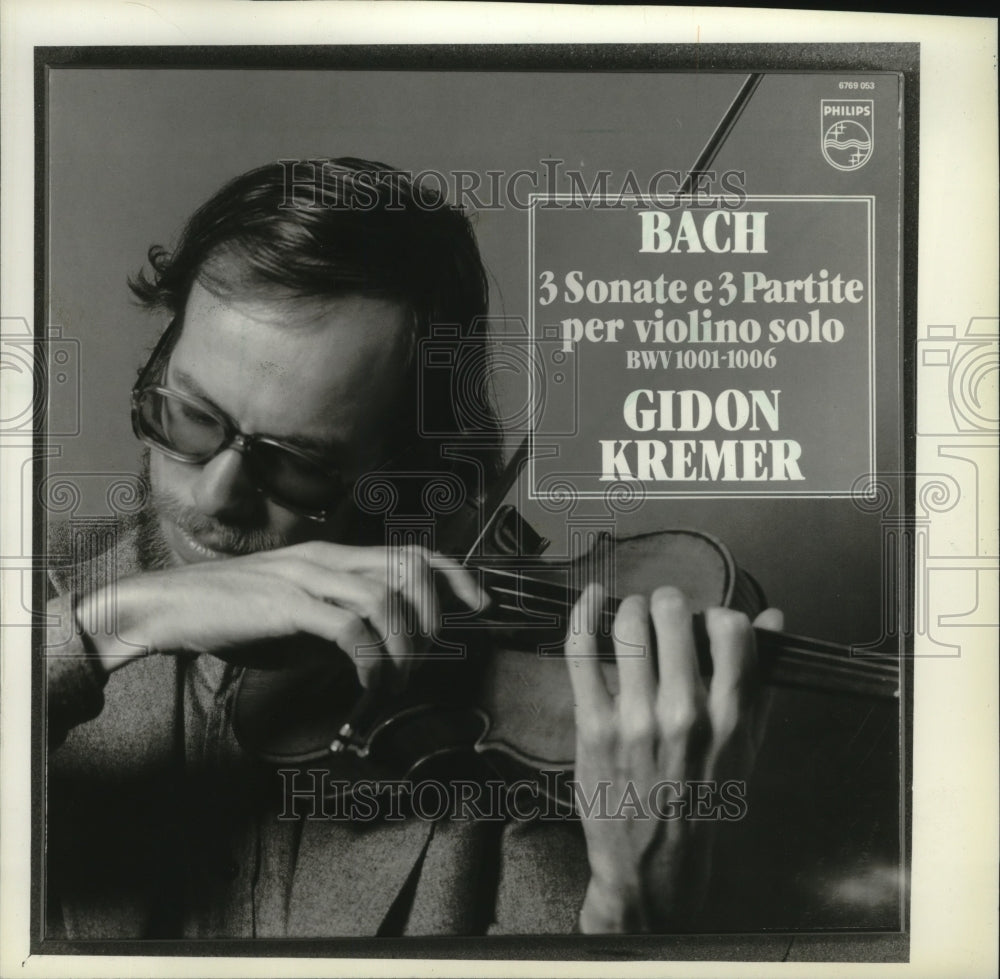 1981 Press Photo Gidon Kremer, violinist, on album cover for Bach violin solo.- Historic Images