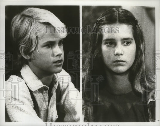 1977 Press Photo Leslie and Michael Landon Jr. on Little House on the Prairie. - Historic Images