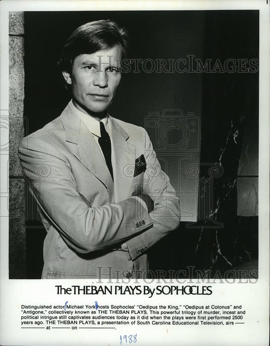 1988 Press Photo Michael York hosts The Theban Plays. - mjp04652 - Historic Images