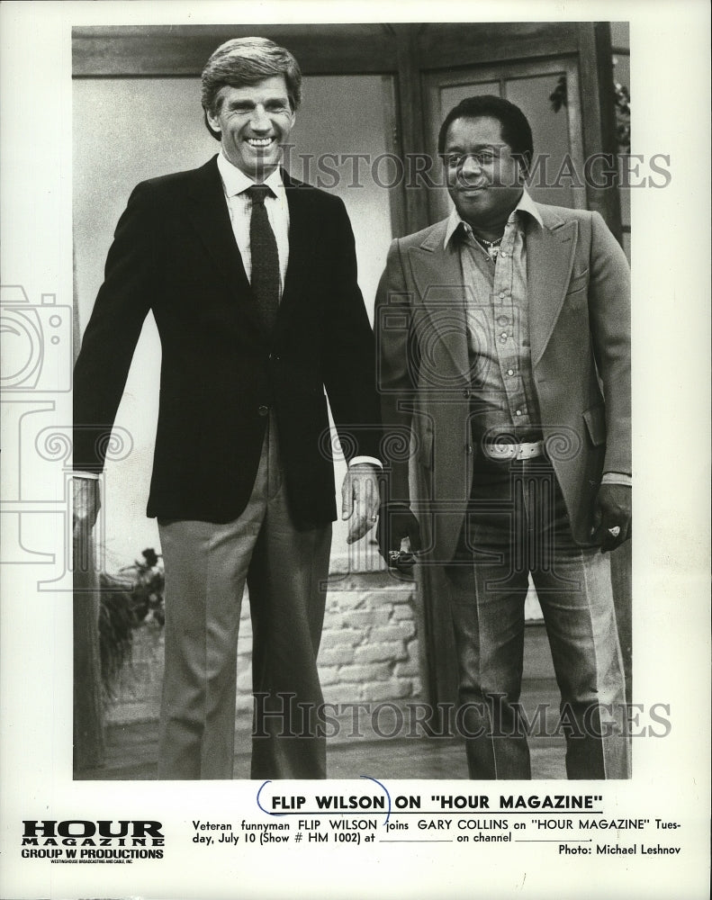 1985 Press Photo Flip Wilson and Gary Collins on Hour Magazine. - mjp04770- Historic Images