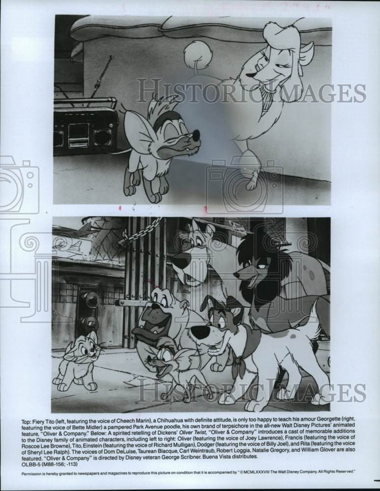 1988 Press Photo Scenes from Walt Disney&#39;s Oliver &amp; Company. - mjp06426 - Historic Images
