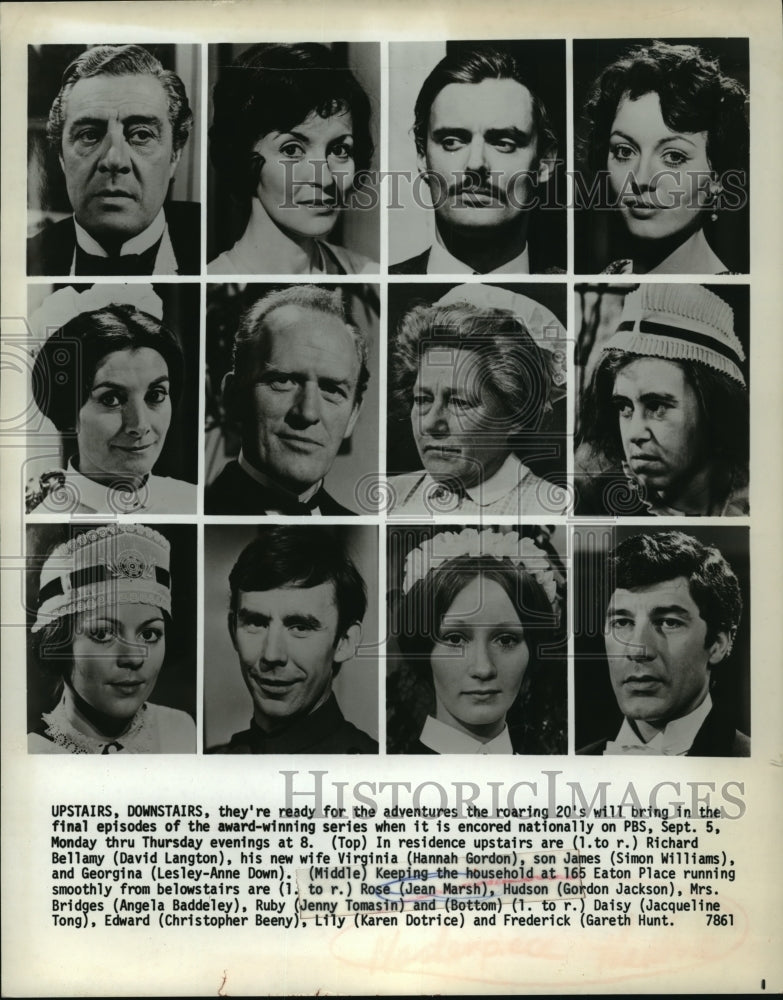 1977 Press Photo Jean Marsh and the cast of Upstairs, Downstairs, on PBS. - Historic Images