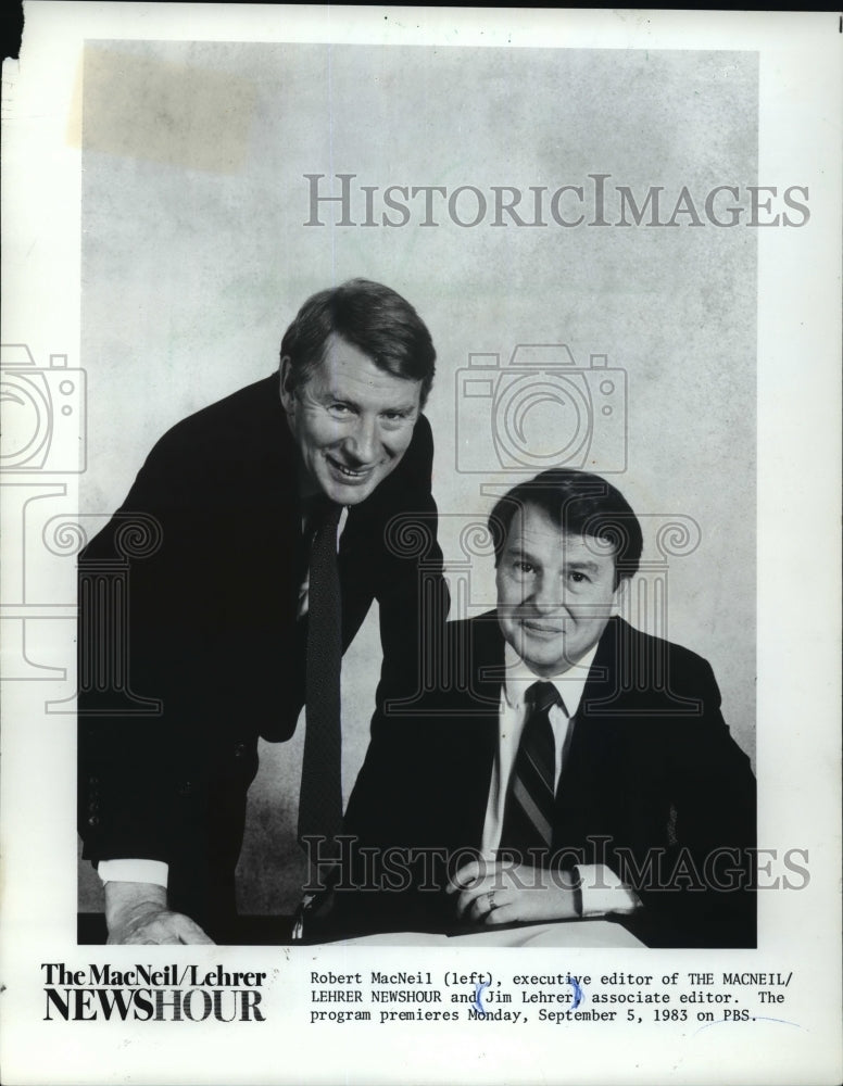 1983, Robert MacNeil and Jim Lehrer host the MacNeil/Lehrer Newshour. - Historic Images
