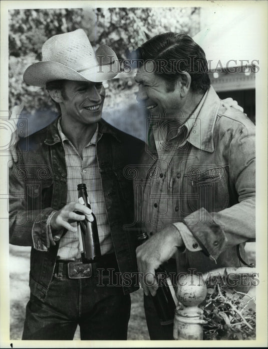 1986 Michael Beck and Claude Akins star in Celebrity, on NBC. - Historic Images