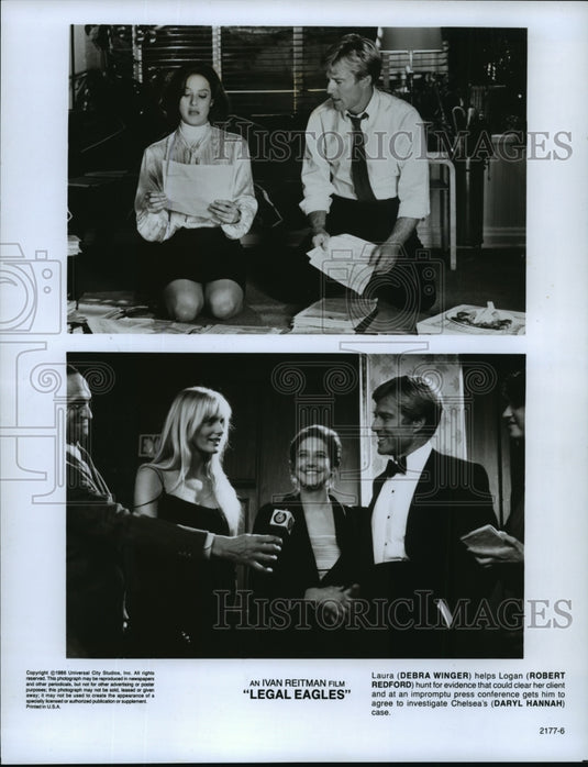 1986 Press Photo Debra Winger, Robert Redford & Daryl Hannah in Legal Eagles. - Historic Images