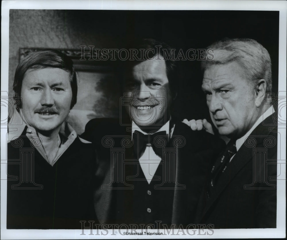 1975 Glen Larson, Robert Wagner, and Eddie Albert on "Switch"-Historic Images